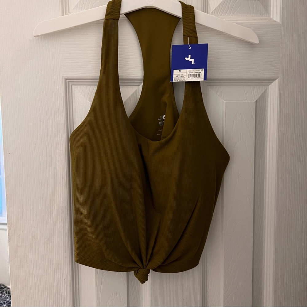 Joylab Ribbed Women's Tie-Front Racerback Bra Top - Picture 2 of 5
